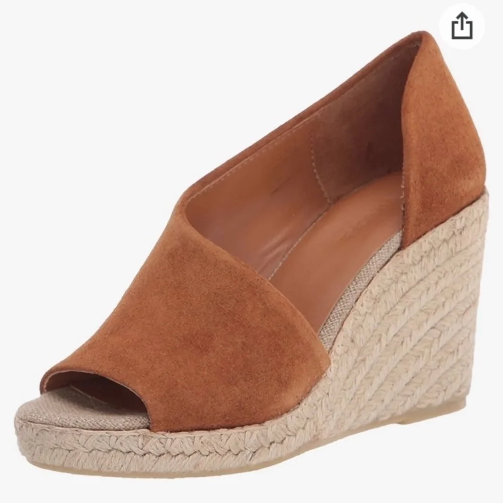 Vince Tan Suede Peep-Toe Espadrille Wedge